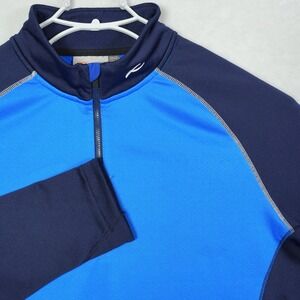 KJUS Mens Half Zip Pullover Blue Navy Colorblock Ski Golf Mid Layer Size 52 L